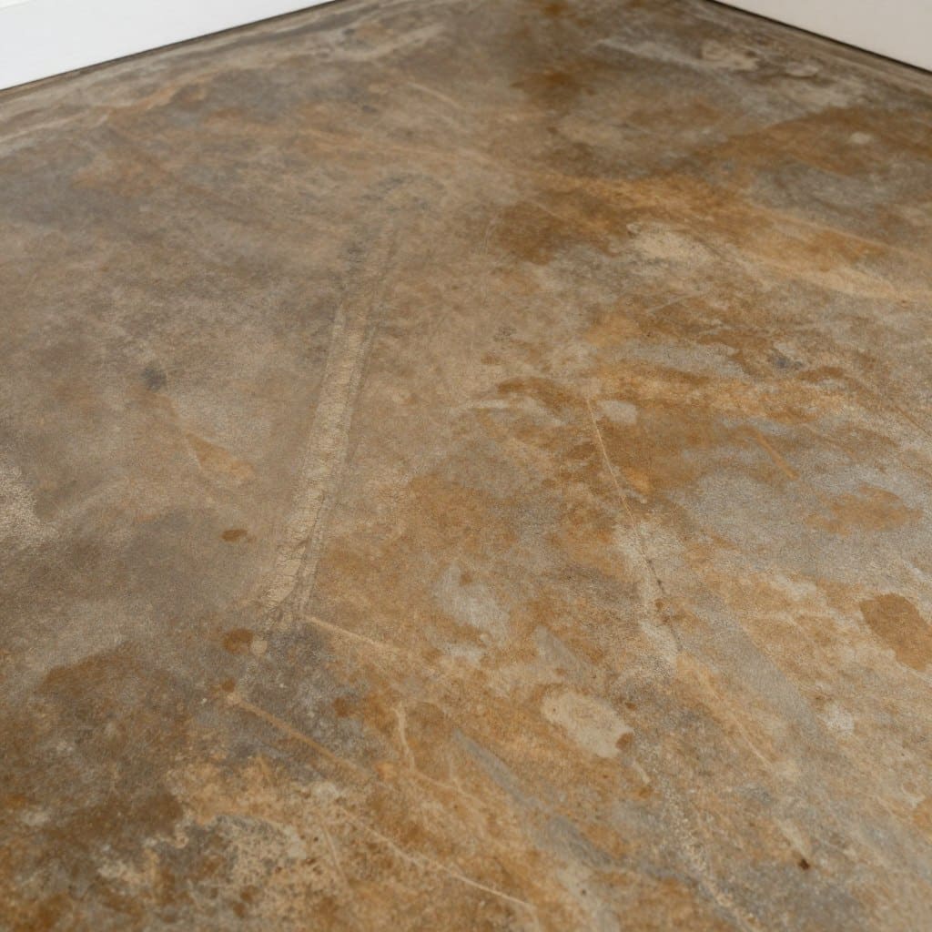 Acid-stained concrete floor showing rich, variegated earth tones in South Amboy home
