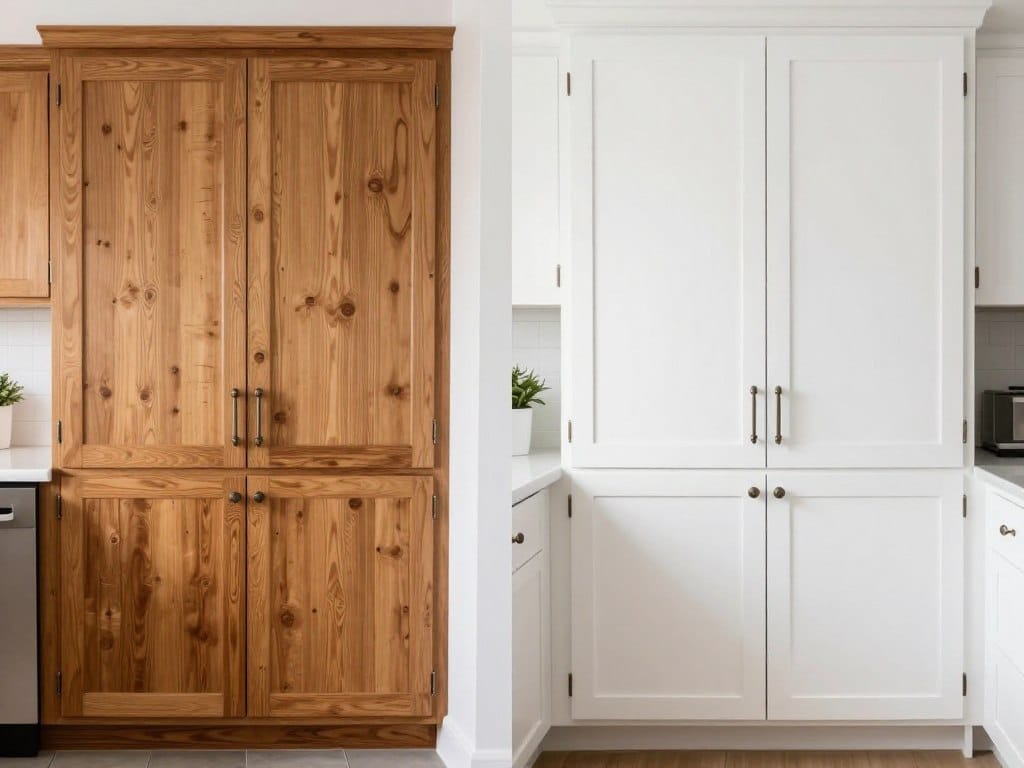 Before and after cabinet painting transformation in South Amboy, NJ