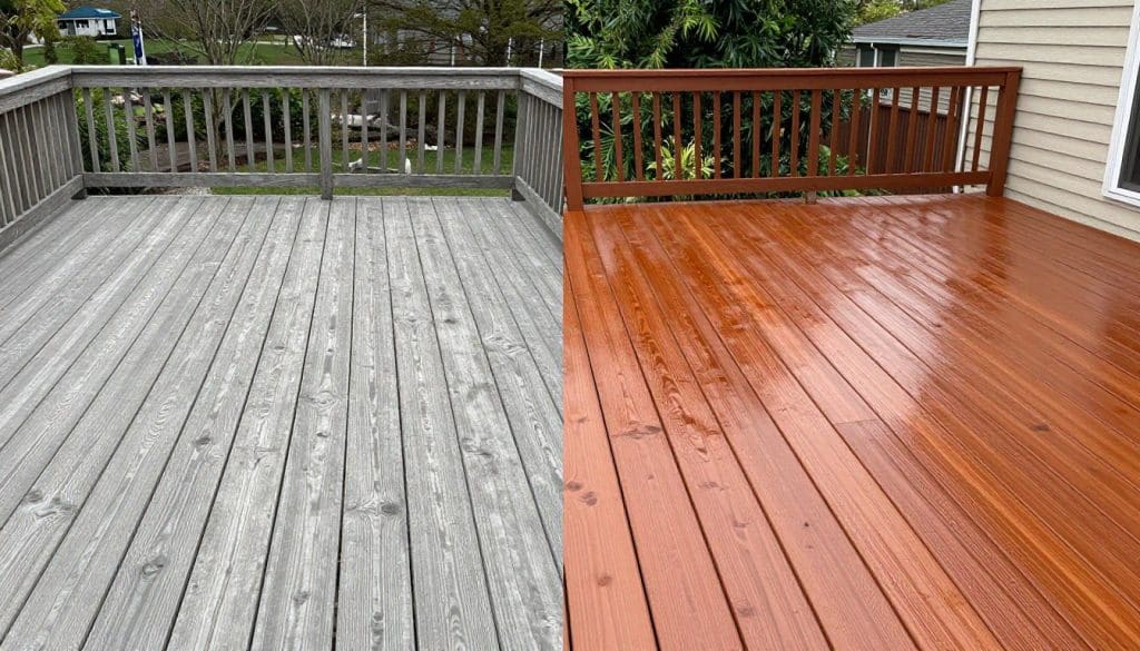 Before and after deck staining comparison