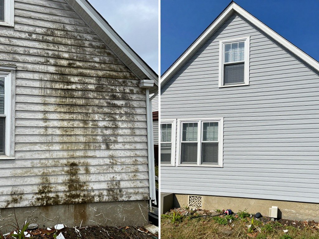 Before and after of residential home powerwashing in South Amboy