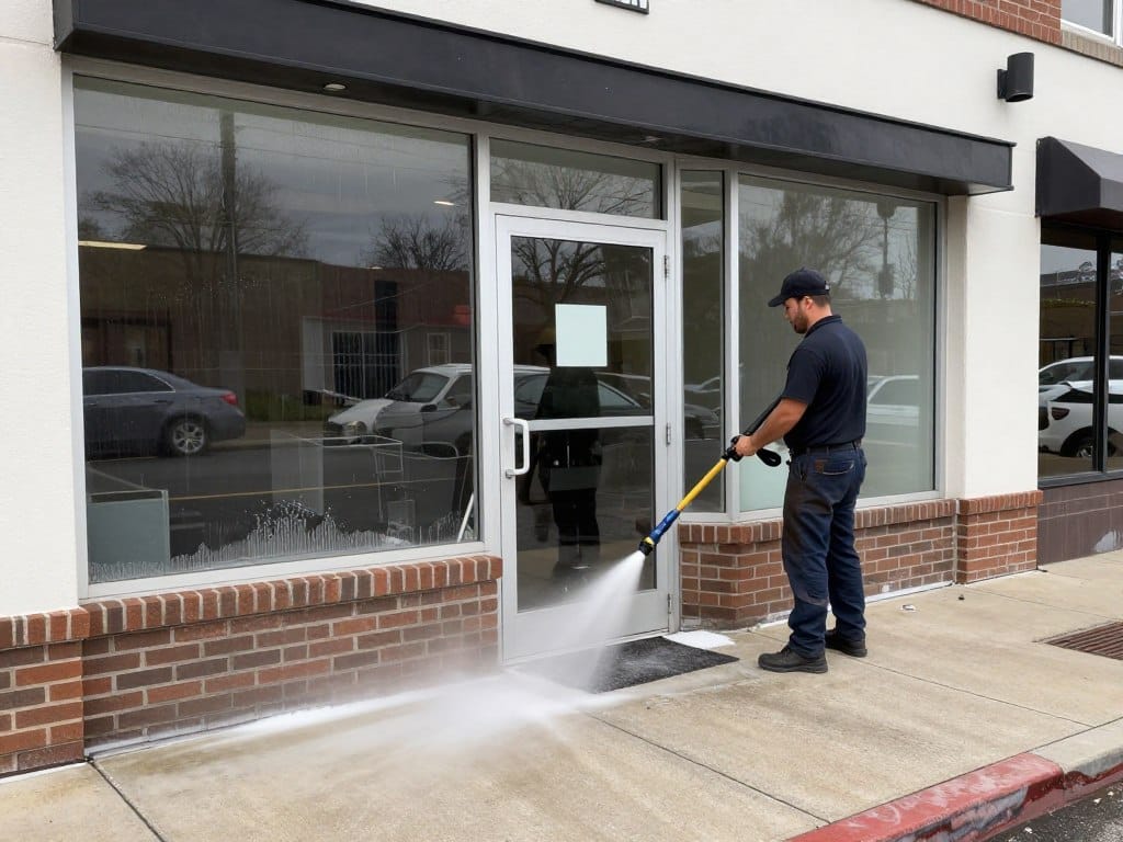 Commercial storefront being powerwashed in New Jersey